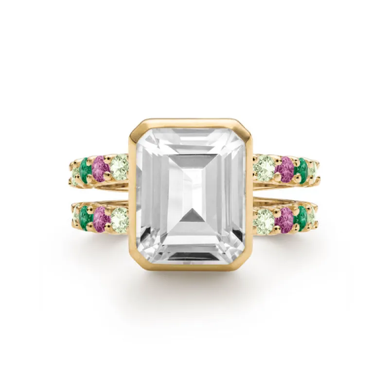 Personalized Warren Vertical Birthstone Ring with Accent Stones in 14k Gold sold by Haverhill