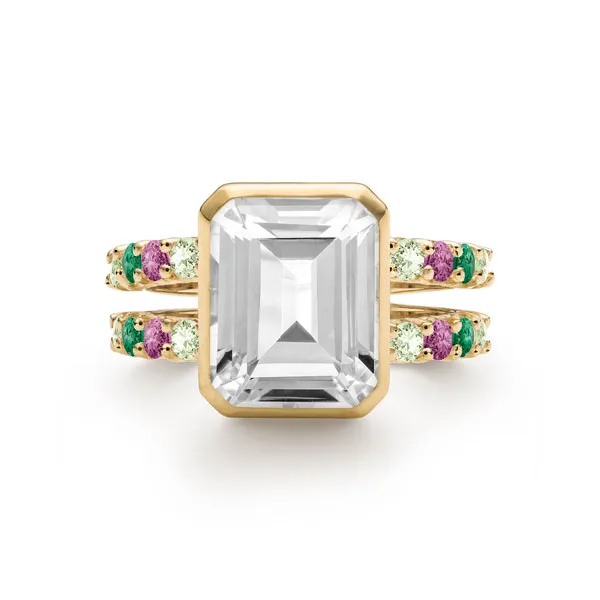 Personalized Warren Vertical Birthstone Ring with Accent Stones in 14k Gold sold by Haverhill