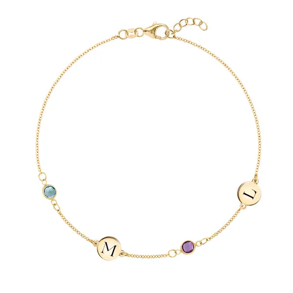 Personalized 2 Letter & 2 Classic Birthstone Bracelet in 14k Gold sold by Haverhill