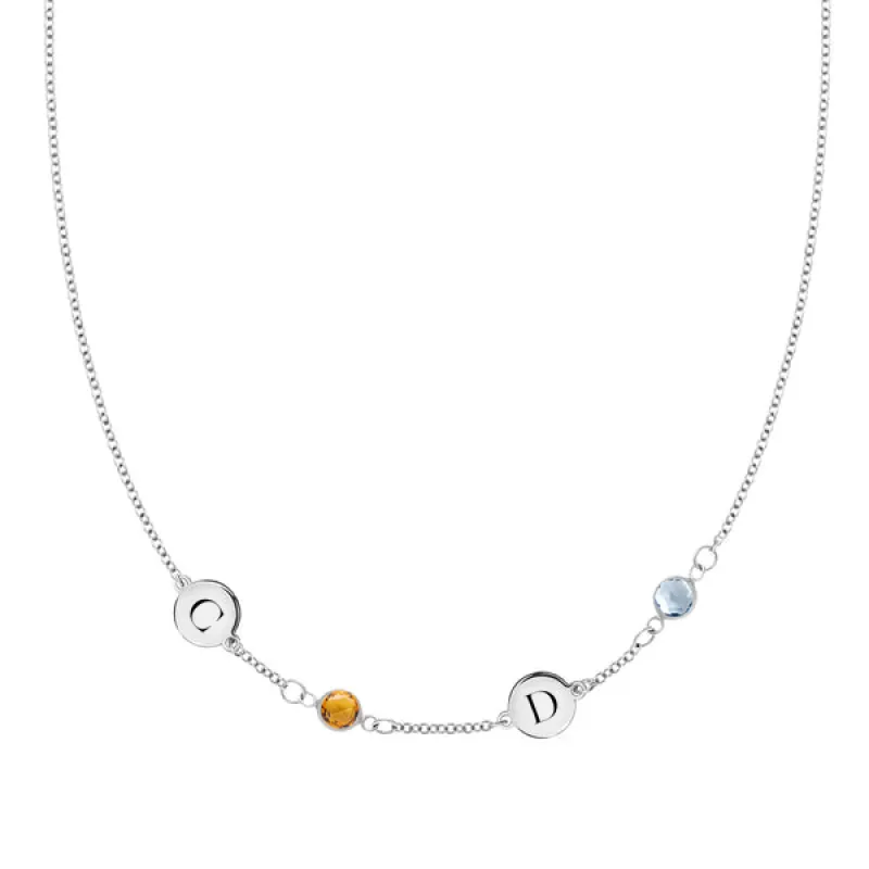 Personalized 2 Letter & 2 Classic Birthstone Necklace in 14k Gold (Single Spacing) sold by Haverhill