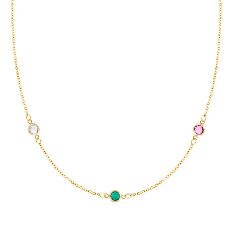 Personalized Classic 3 Birthstone Necklace in 14k Gold sold by Haverhill