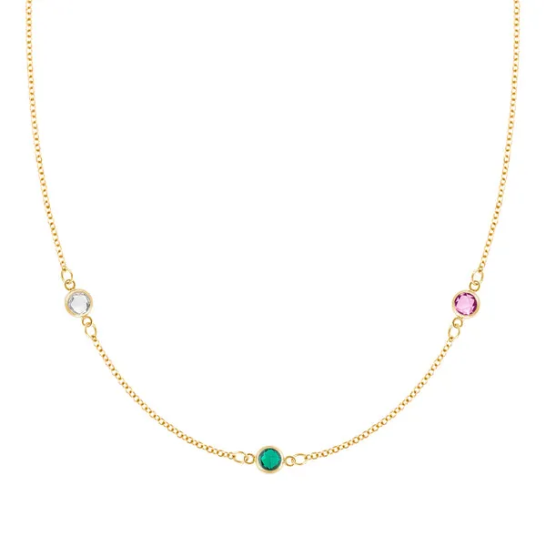 Personalized Classic 3 Birthstone Necklace in 14k Gold sold by Haverhill