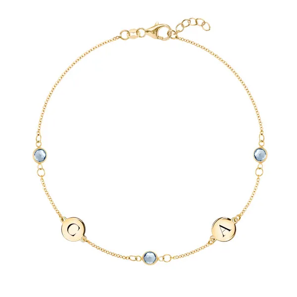 Personalized Classic 2 Letter & 3 Birthstone Bracelet in 14k Gold sold by Haverhill