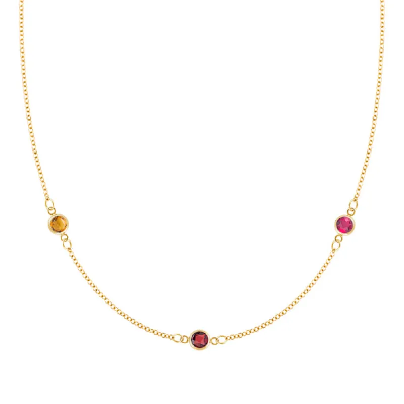 Personalized Classic 3 Birthstone Necklace in 14k Gold sold by Haverhill