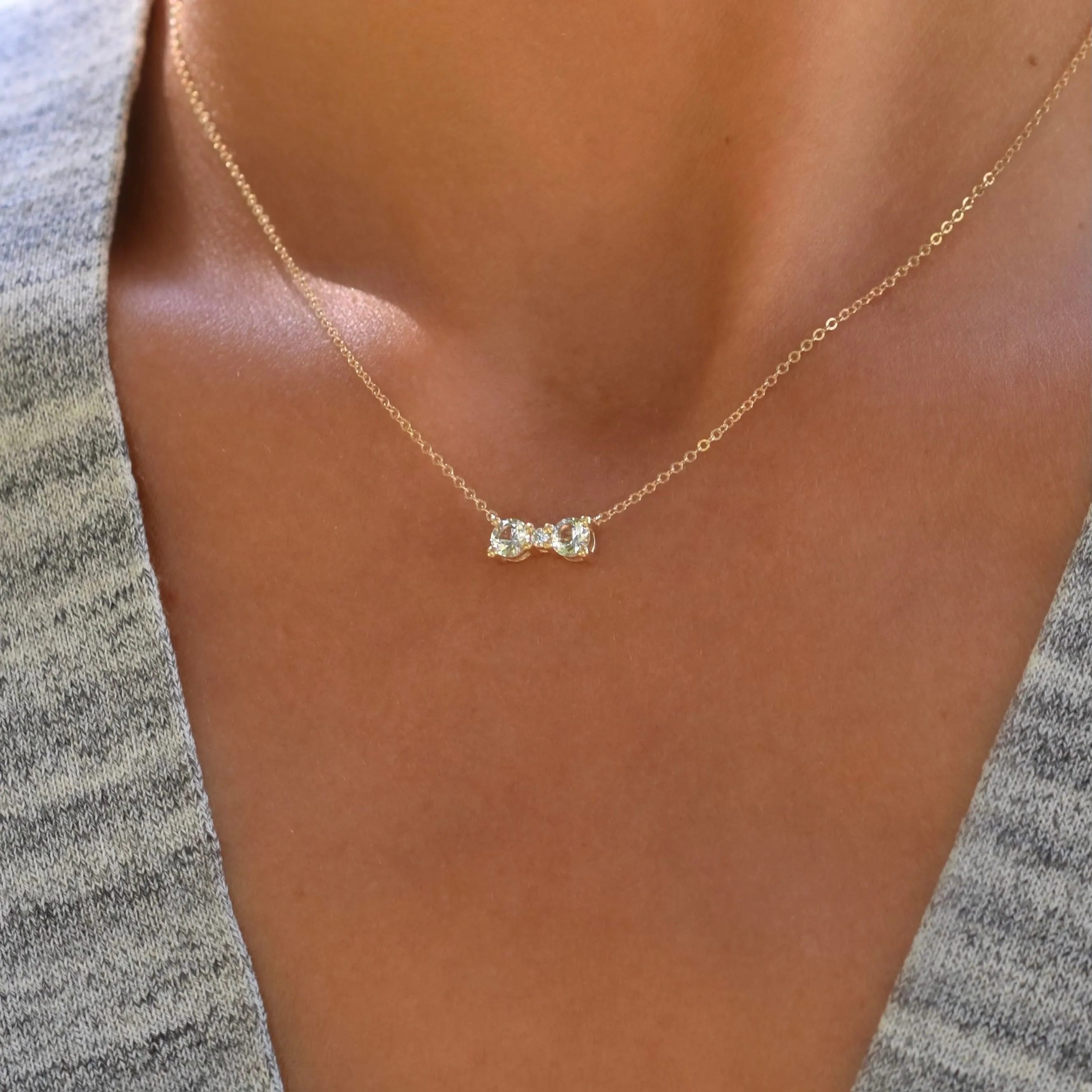 Personalized Greenwich 2 Birthstone & Diamond Necklace in 14k Gold sold by Haverhill product image thumbnail 3