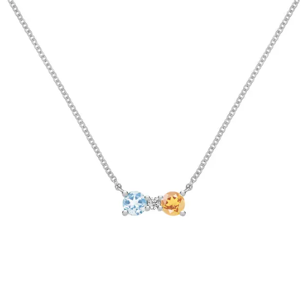 Personalized Greenwich 2 Birthstone & Diamond Necklace in 14k Gold sold by Haverhill