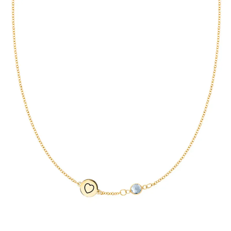 Personalized Heart Disc & Classic 1 Birthstone Necklace in 14k Gold sold by Haverhill