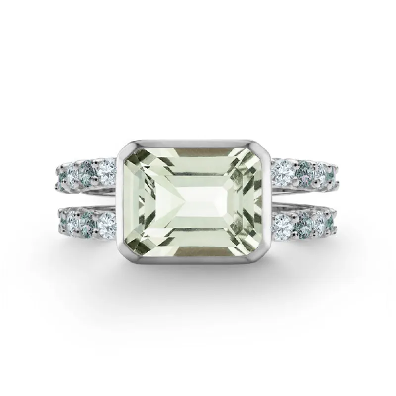 Personalized Warren Horizontal Birthstone Ring with Accent Stones in 14k Gold sold by Haverhill