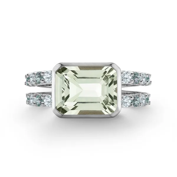 Personalized Warren Horizontal Birthstone Ring with Accent Stones in 14k Gold sold by Haverhill