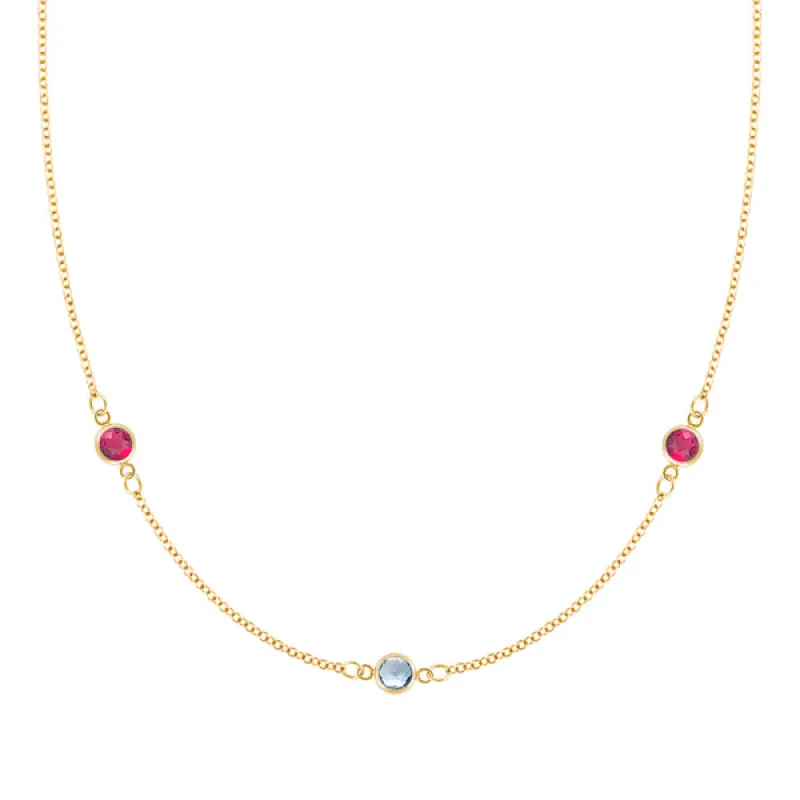 Personalized Classic 3 Birthstone Necklace in 14k Gold sold by Haverhill