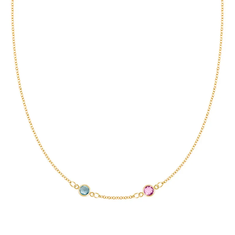 Personalized Classic 2 Birthstone Necklace in 14k Gold (Centered) sold by Haverhill