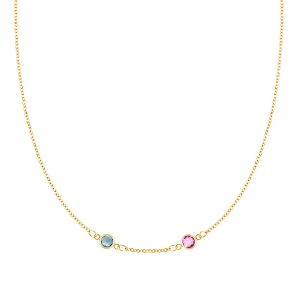 Personalized Classic 2 Birthstone Necklace in 14k Gold (Centered) sold by Haverhill