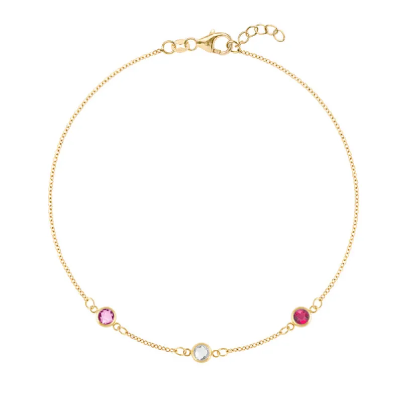 Personalized Classic 3 Birthstone Bracelet in 14k Gold sold by Haverhill