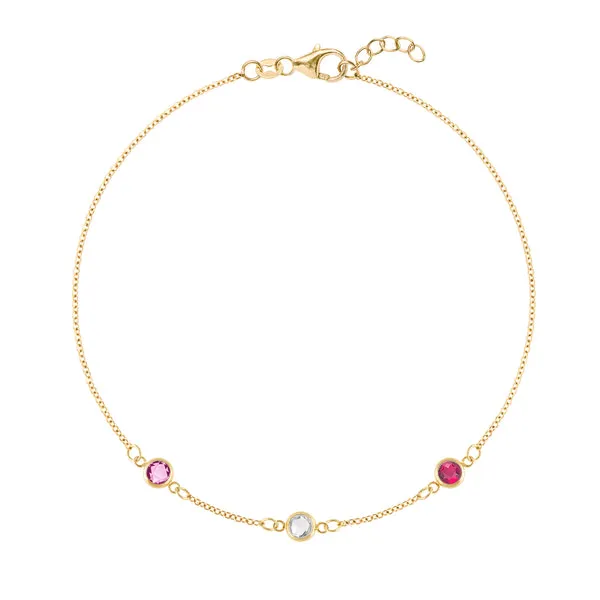 Personalized Classic 3 Birthstone Bracelet in 14k Gold sold by Haverhill