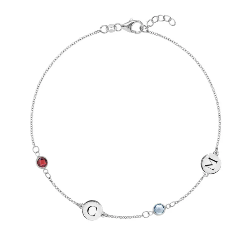 Personalized Classic 2 Letter & 2 Birthstone Bracelet in 14k Gold sold by Haverhill