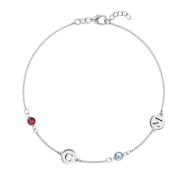 Personalized Classic 2 Letter & 2 Birthstone Bracelet in 14k Gold sold by Haverhill