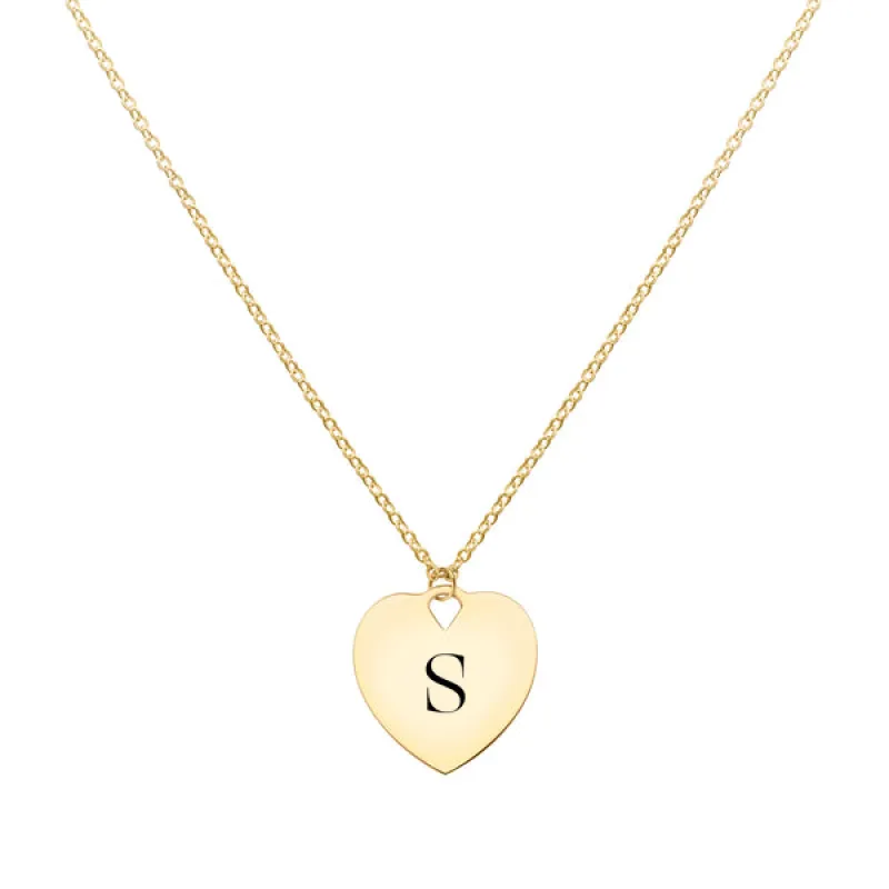 Engravable Flat Heart Pendant with Classic Chain in 14k Gold sold by Haverhill