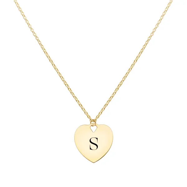 Engravable Flat Heart Pendant with Classic Chain in 14k Gold sold by Haverhill