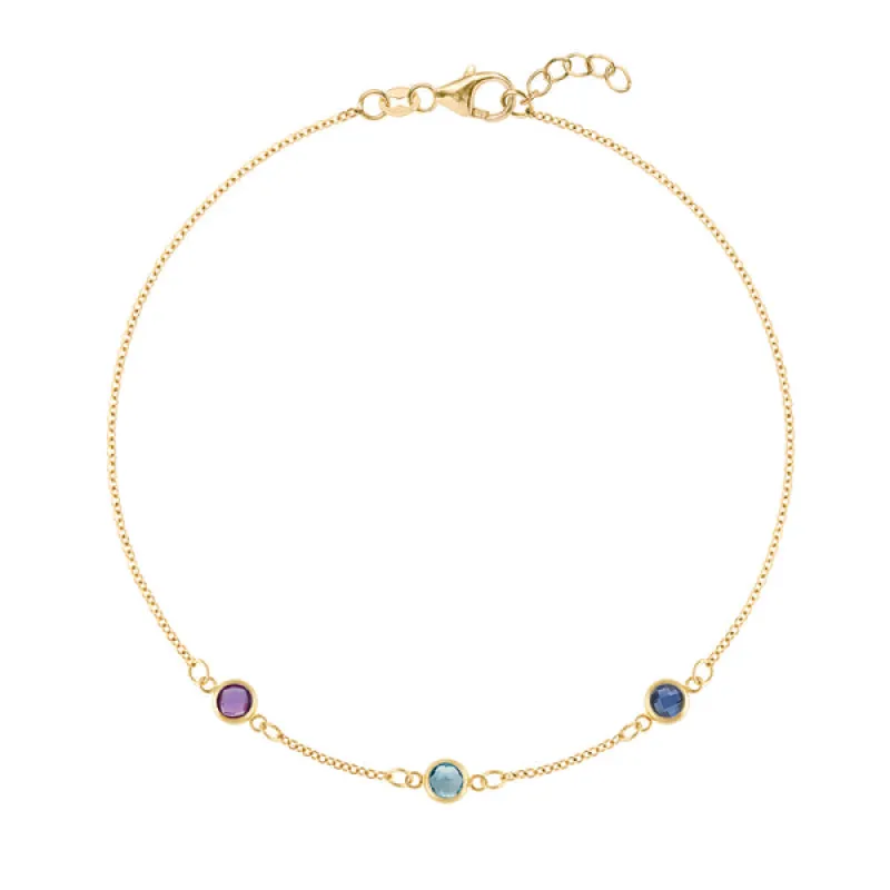 Personalized Classic 3 Birthstone Bracelet in 14k Gold sold by Haverhill