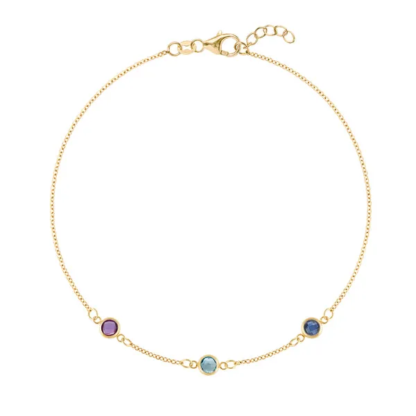 Personalized Classic 3 Birthstone Bracelet in 14k Gold sold by Haverhill