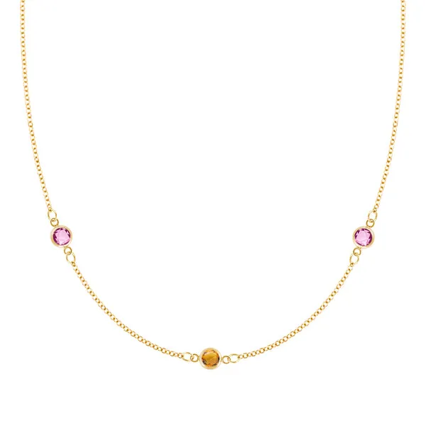 Personalized Classic 3 Birthstone Necklace in 14k Gold sold by Haverhill