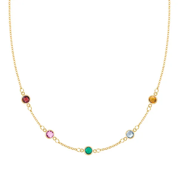Personalized Classic 5 Birthstone Necklace in 14k Gold sold by Haverhill