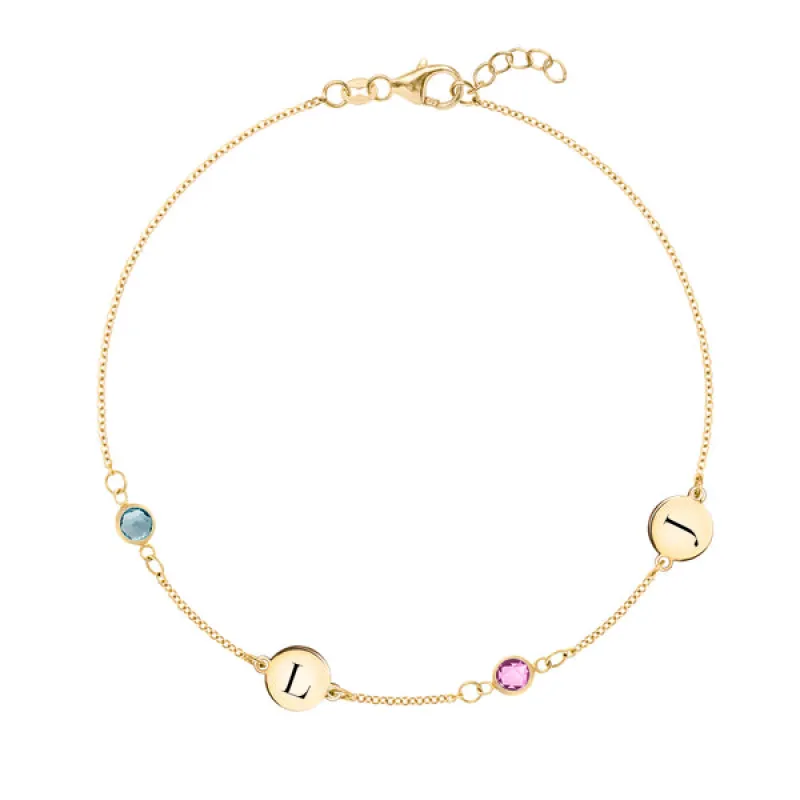 Personalized 2 Letter & 2 Classic Birthstone Bracelet in 14k Gold sold by Haverhill