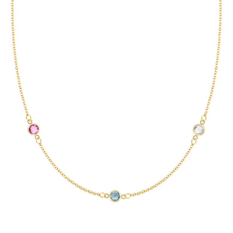 Personalized Classic 3 Birthstone Necklace in 14k Gold sold by Haverhill