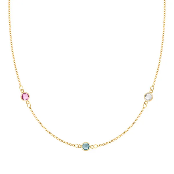 Personalized Classic 3 Birthstone Necklace in 14k Gold sold by Haverhill