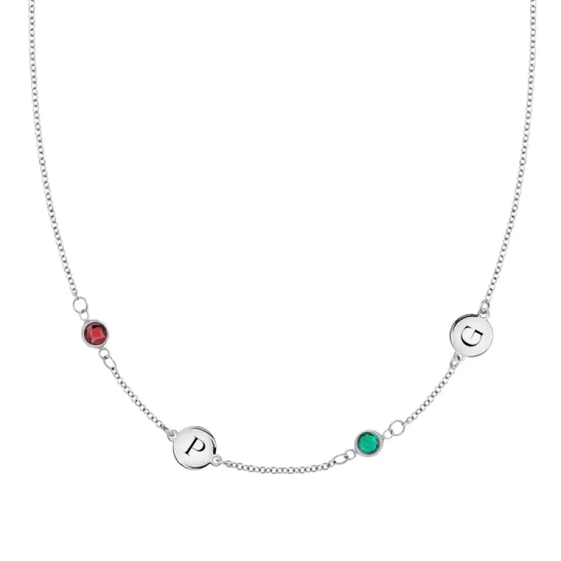 Personalized 2 Letter & 2 Classic Birthstone Necklace in 14k Gold (Double Spacing) sold by Haverhill