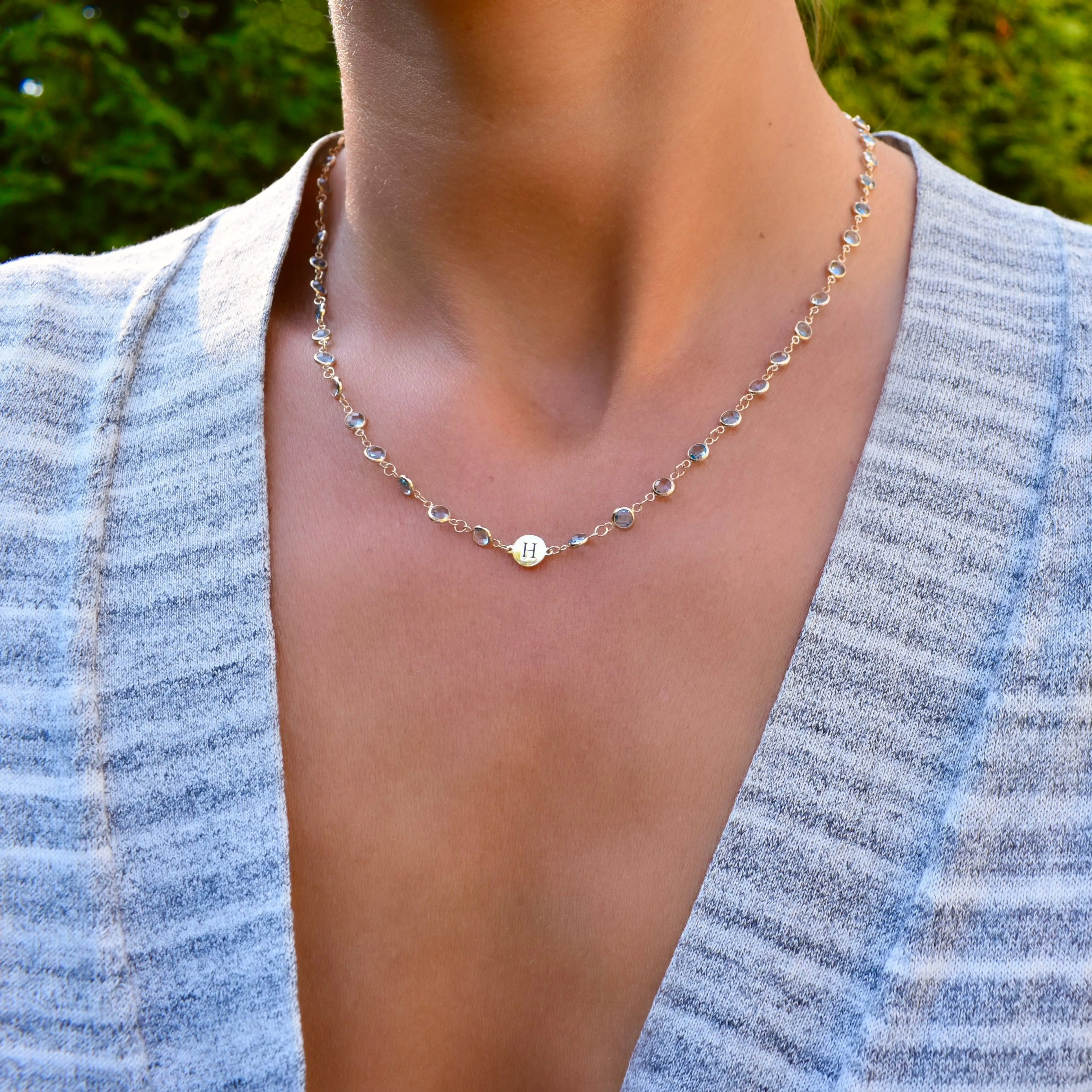 Personalized Newport 1 Letter Birthstone Necklace in 14k Gold sold by Haverhill product image thumbnail 2
