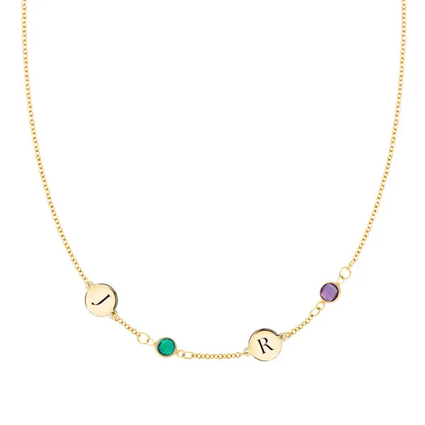 Personalized Classic 2 Letter & 2 Birthstone Necklace in 14k Gold (Single Spacing) sold by Haverhill