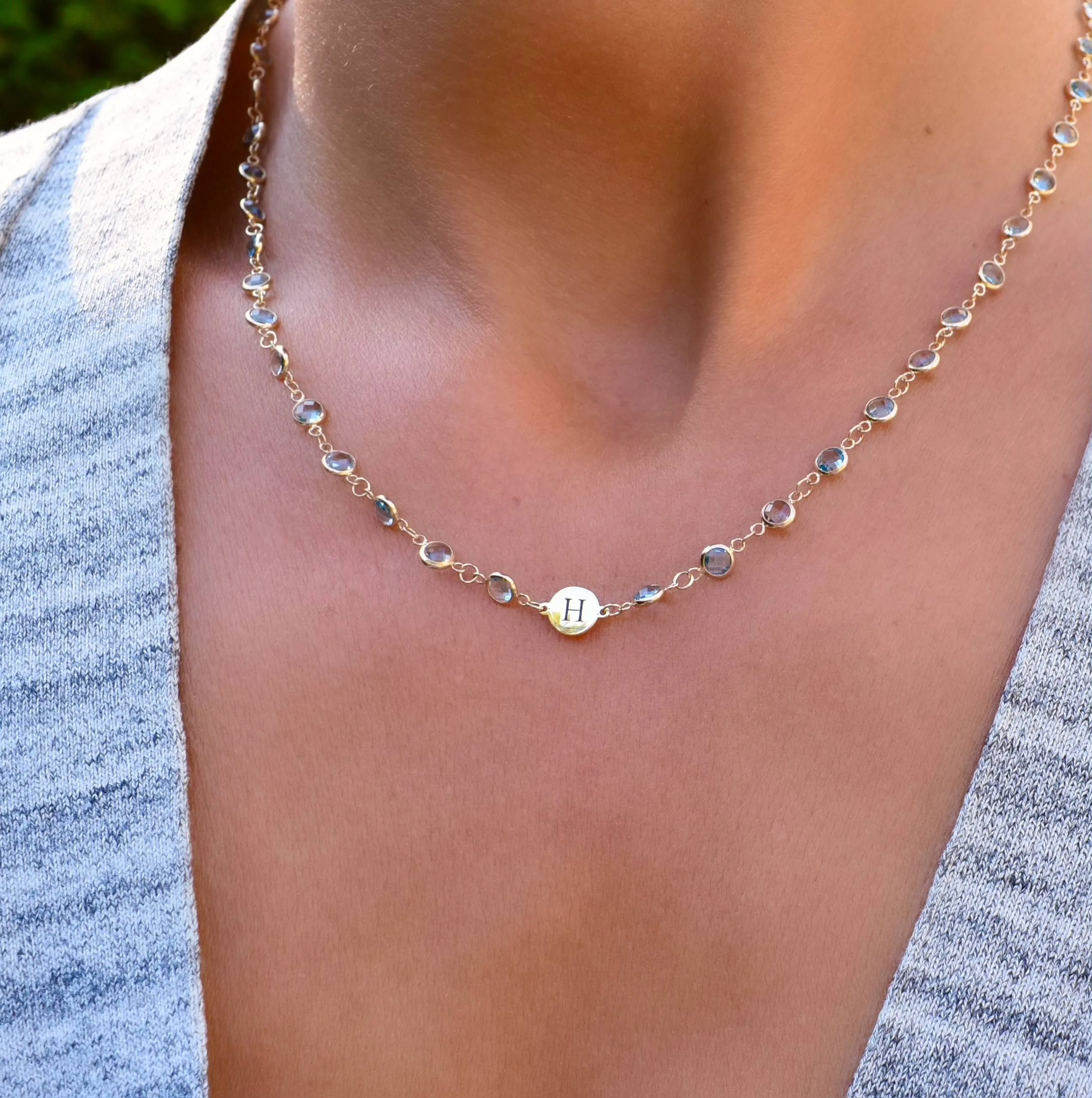 Personalized Newport 1 Letter Birthstone Necklace in 14k Gold sold by Haverhill product image thumbnail 3