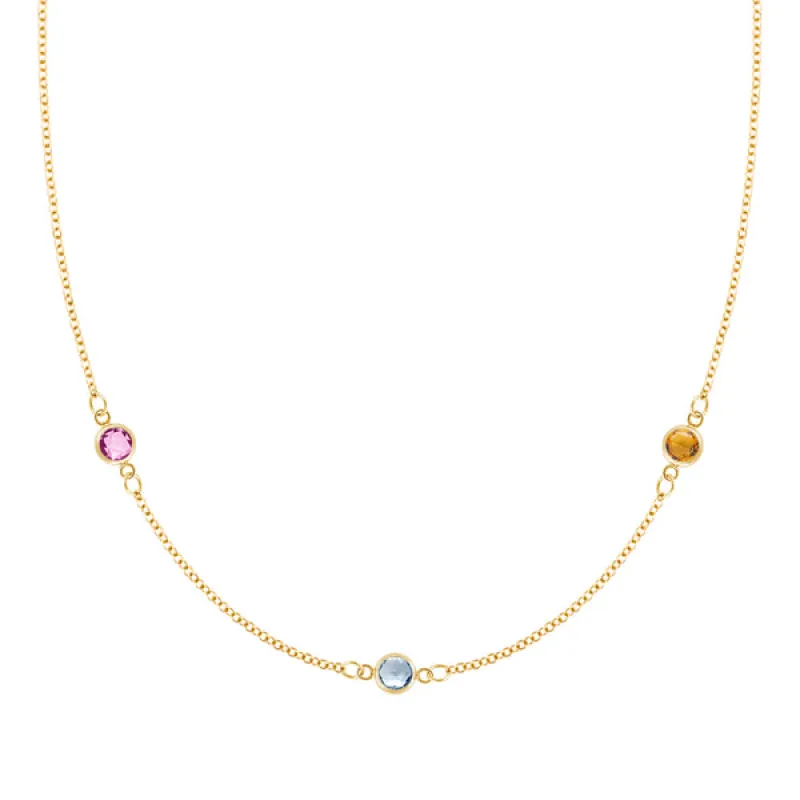 Personalized Classic 3 Birthstone Necklace in 14k Gold sold by Haverhill