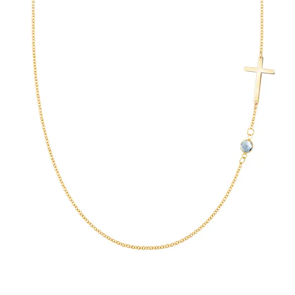 Personalized Classic Cross & 1 Birthstone Necklace in 14k Gold sold by Haverhill
