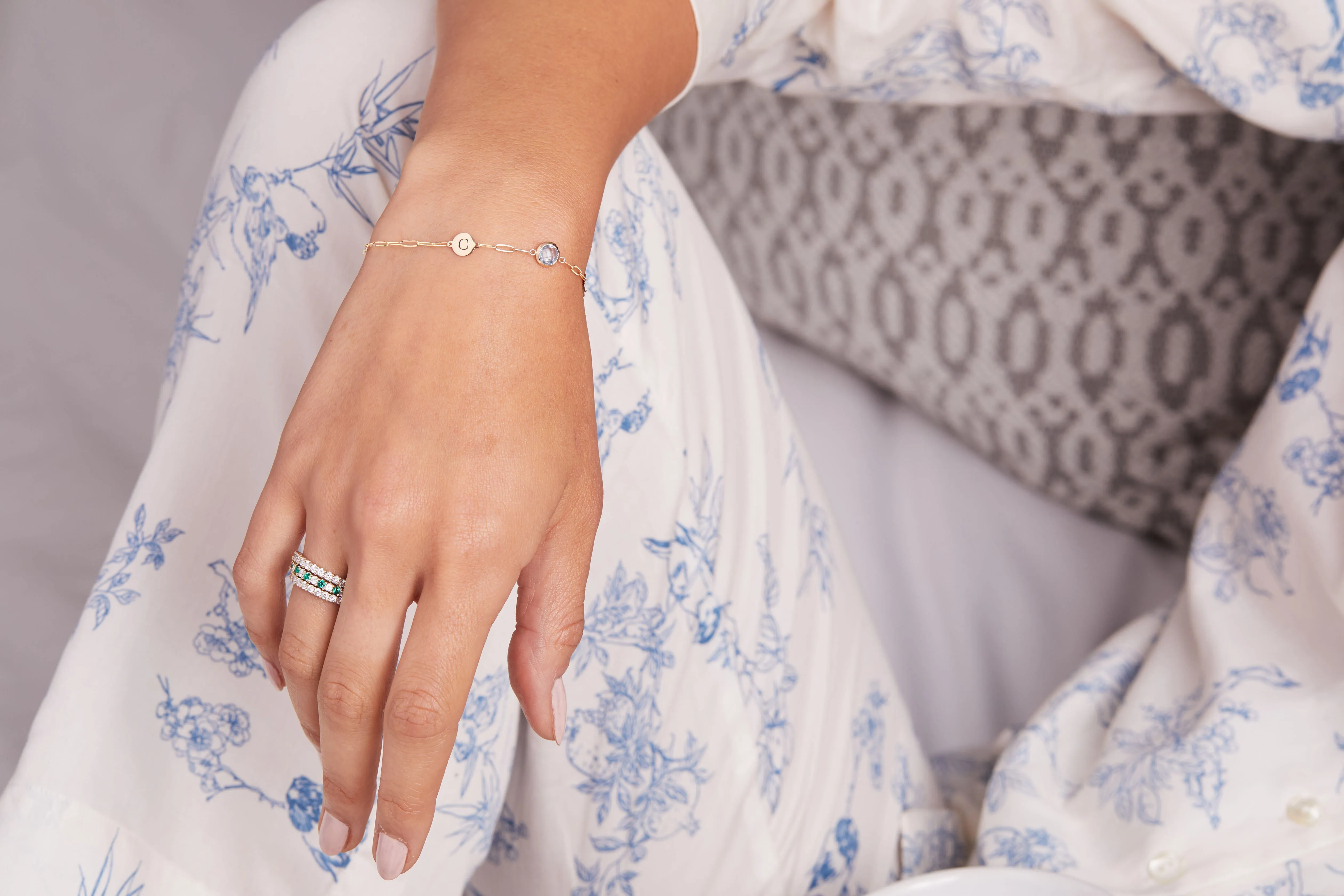 Personalized 1 Letter & 1 Grand Birthstone Adelaide Mini Bracelet in 14k Gold sold by Haverhill product image thumbnail 3