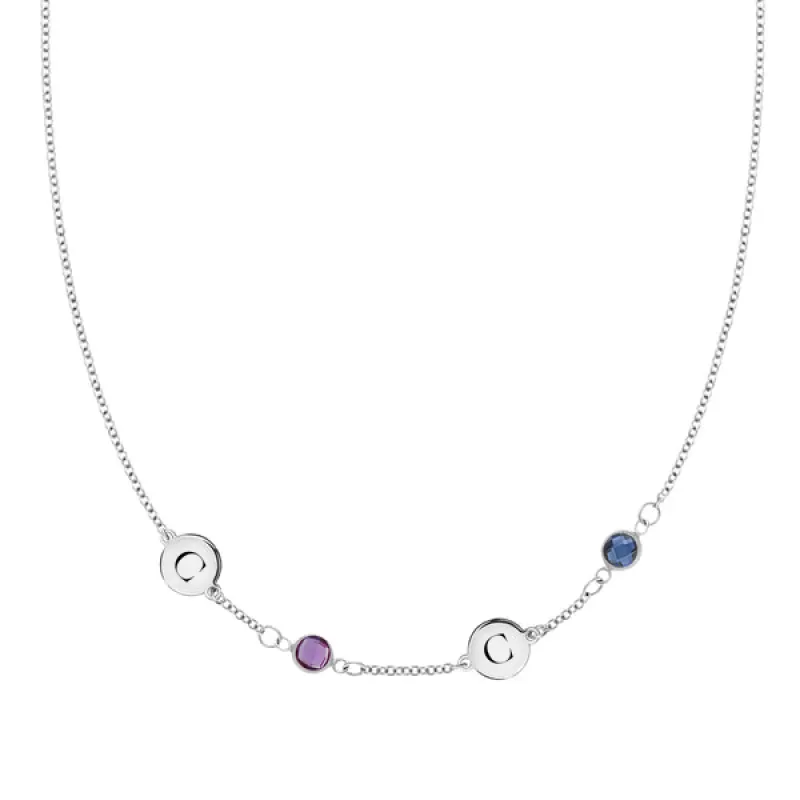 Personalized 2 Letter & 2 Classic Birthstone Necklace in 14k Gold (Single Spacing) sold by Haverhill