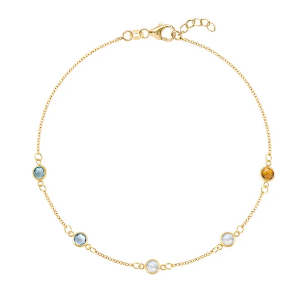 Personalized Classic 5 Birthstone Bracelet in 14k Gold sold by Haverhill
