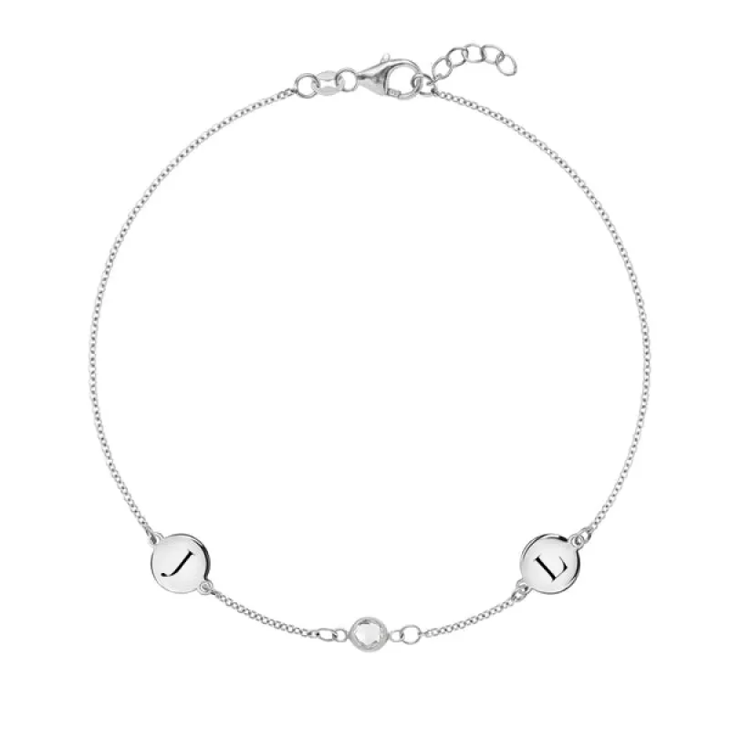 Personalized 2 Letter & 1 Classic Birthstone Bracelet in 14k Gold sold by Haverhill