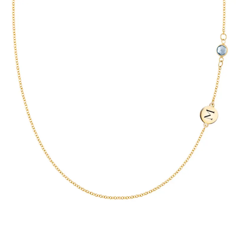 Personalized 1 Letter & 1 Classic Birthstone Necklace in 14k Gold (Double Spacing) sold by Haverhill