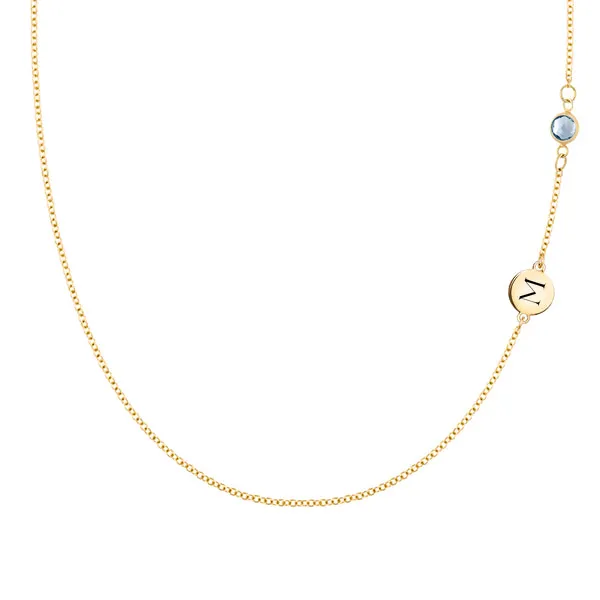 Personalized 1 Letter & 1 Classic Birthstone Necklace in 14k Gold (Double Spacing) sold by Haverhill