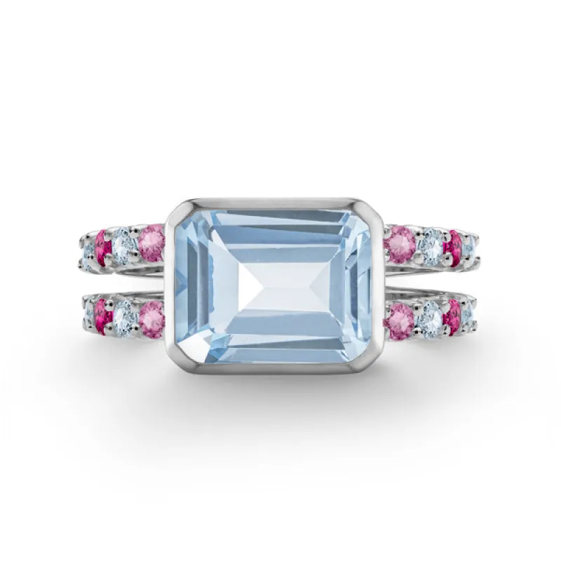 Personalized Warren Horizontal Birthstone Ring with Accent Stones in 14k Gold sold by Haverhill