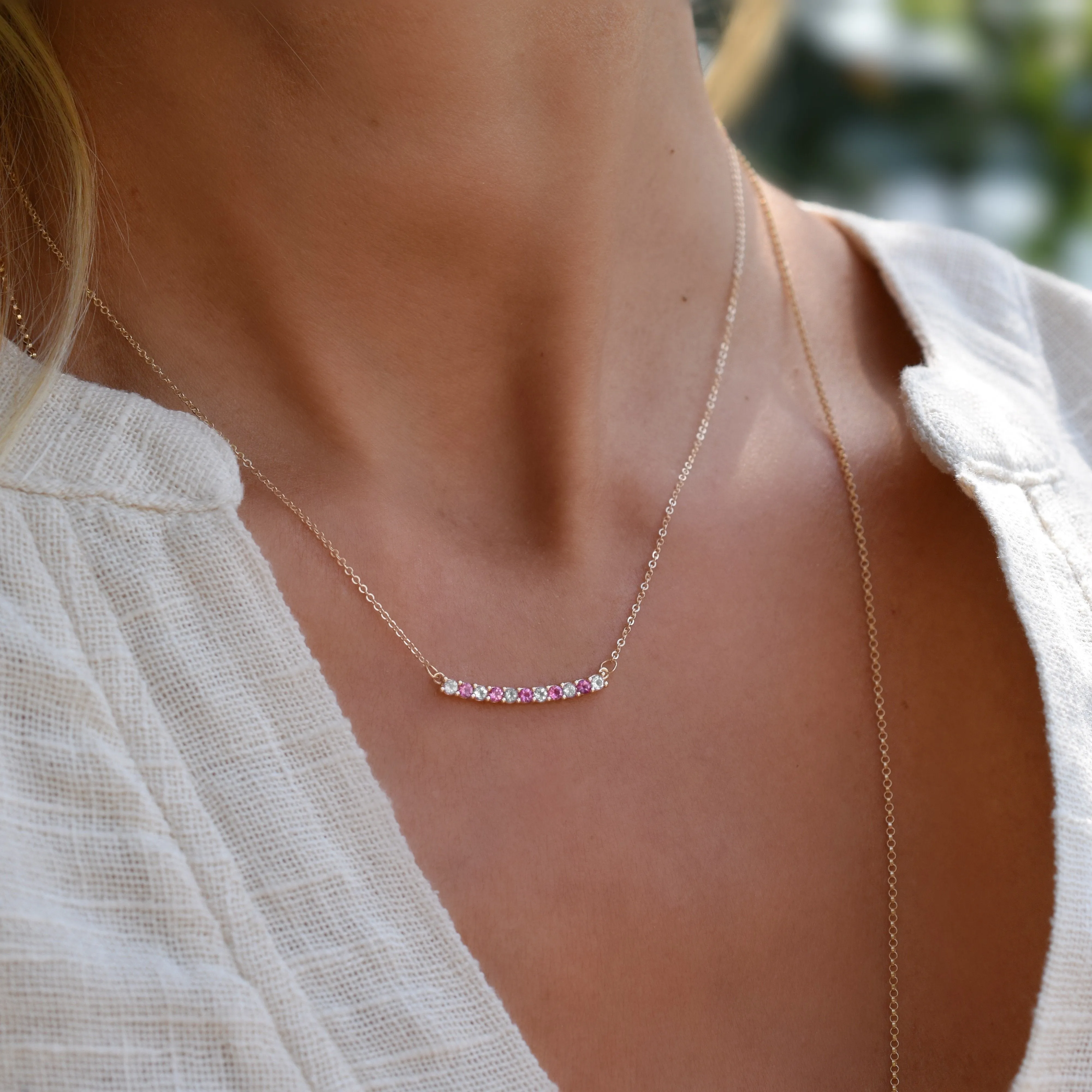 Rosecliff Diamond & Pink Tourmaline Bar Necklace in 14k White Gold (16" + 2" Extender) sold by Haverhill product image thumbnail 2
