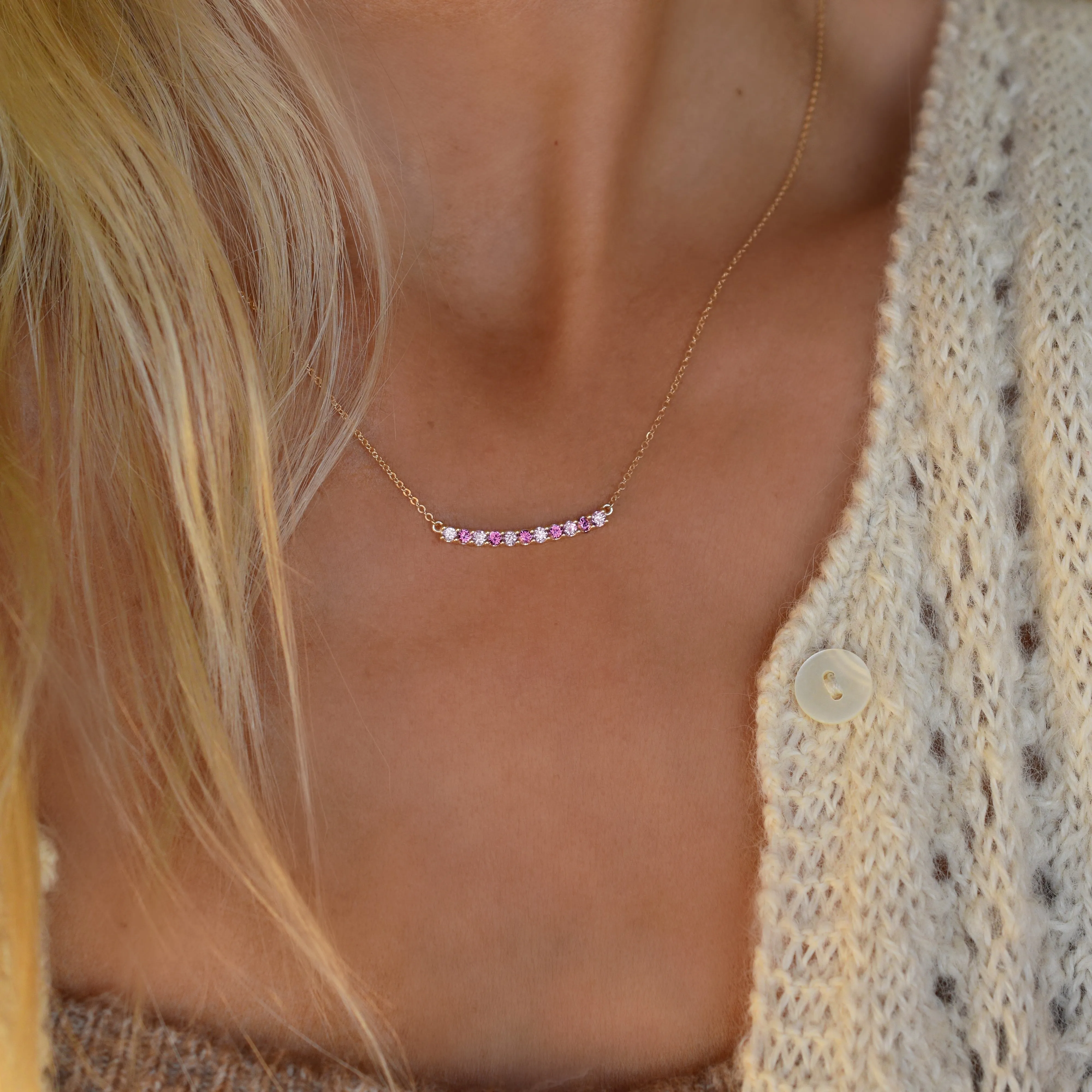 Rosecliff Diamond & Pink Tourmaline Bar Necklace in 14k White Gold (16" + 2" Extender) sold by Haverhill product image thumbnail 3