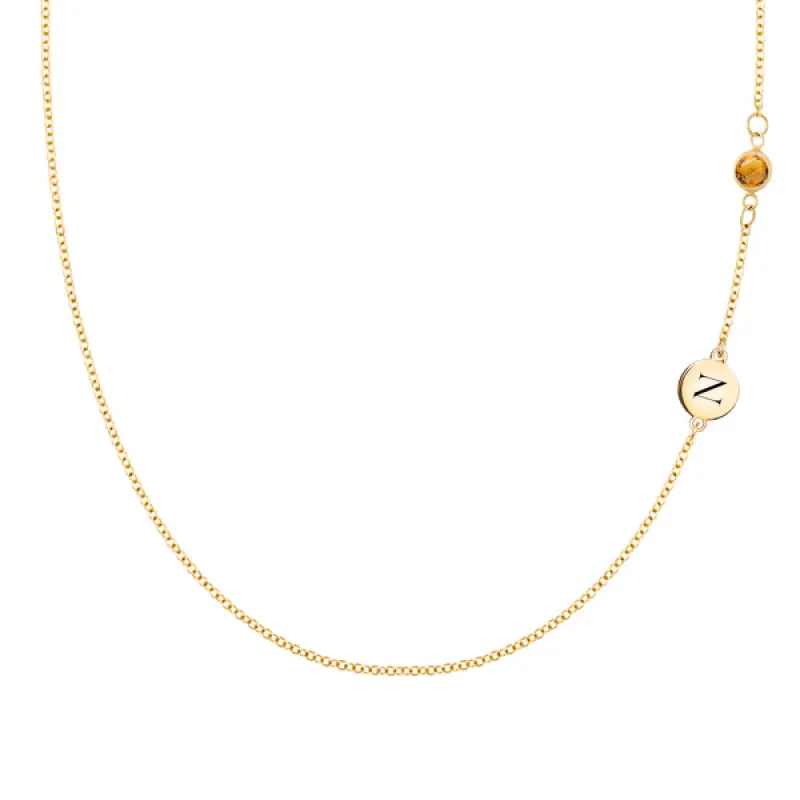 Personalized 1 Letter & 1 Classic Citrine Necklace in 14k Gold (November) made by Haverhill