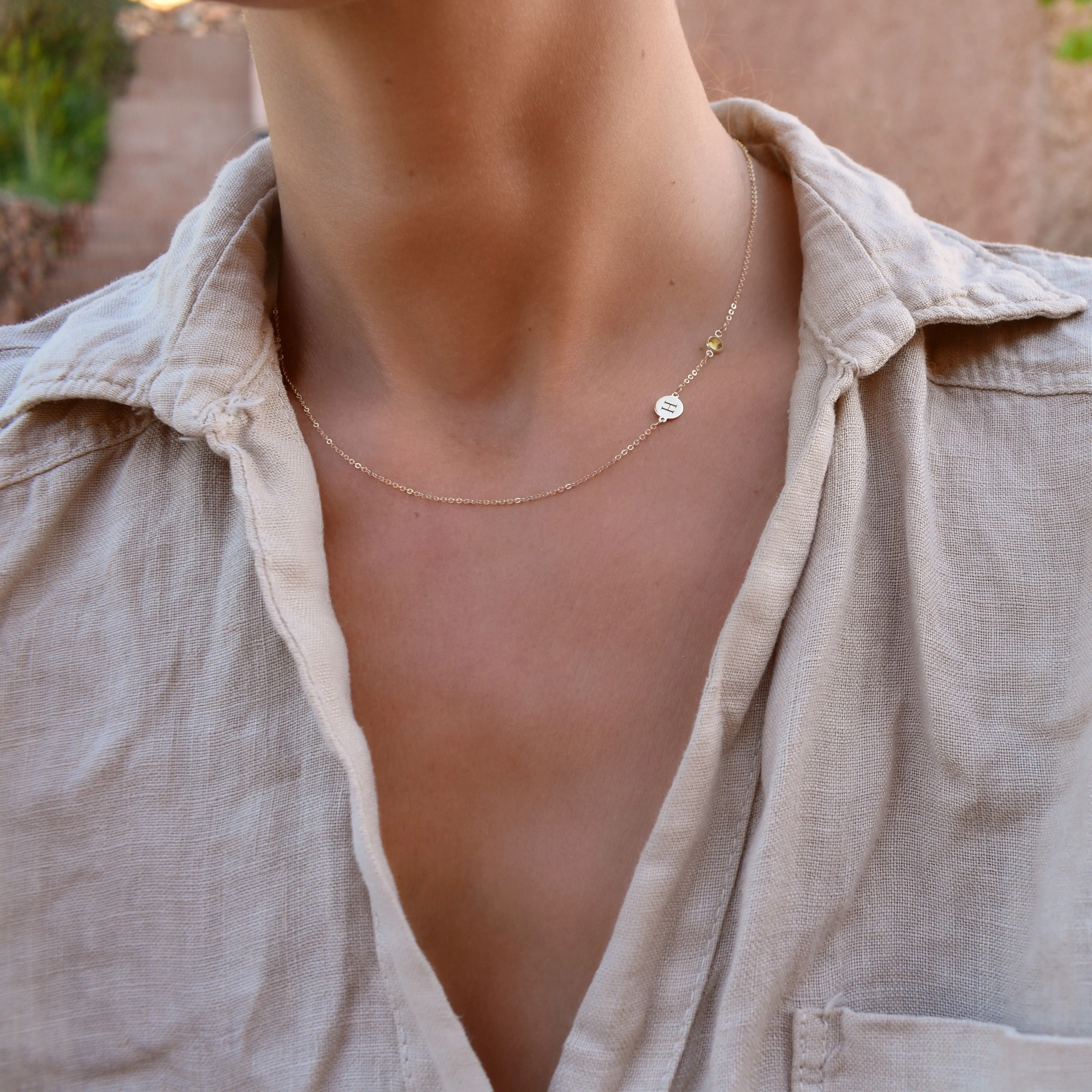 Personalized 1 Letter & 1 Classic Citrine Necklace in 14k Gold (November) sold by Haverhill product image thumbnail 2