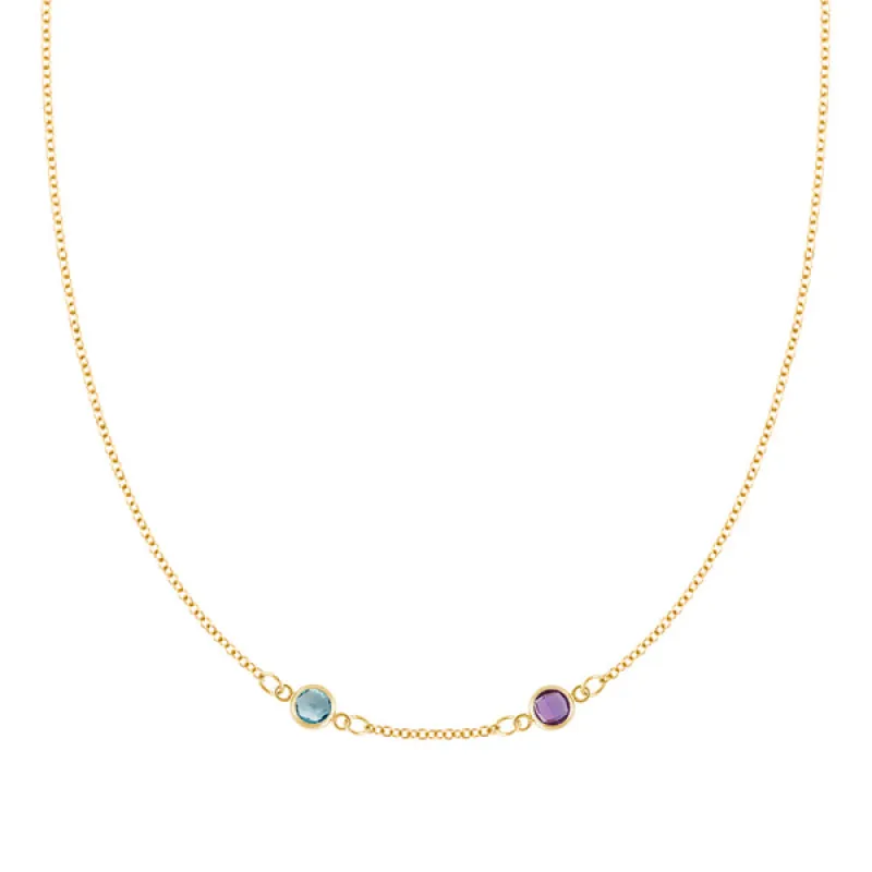 Personalized Classic 2 Birthstone Necklace in 14k Gold (Centered) sold by Haverhill