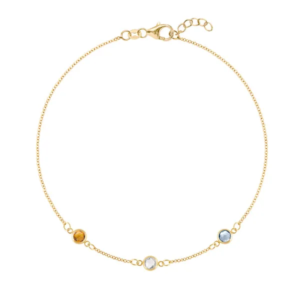 Personalized Classic 3 Birthstone Bracelet in 14k Gold sold by Haverhill