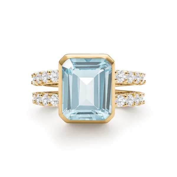 Personalized Warren Vertical Birthstone Ring with Accent Stones in 14k Gold sold by Haverhill
