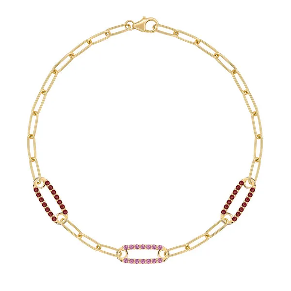 Personalized Adelaide 3 Pavé Birthstone Link Bracelet in 14k Gold sold by Haverhill
